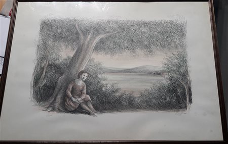Domenico Purificato "Fanciulla in riva al lago" - Litografia - cm 50x70 - Es....