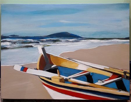 Maribel Moreno "Barca sulla spiaggia" - Acrilico su tela - cm 30x40 -...
