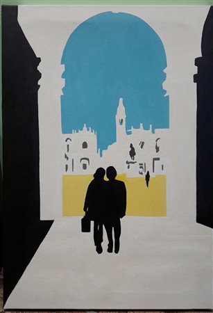 Maribel Moreno, "Momento in Piazza San Carlo" - Olio su tela - cm 50x35 -...