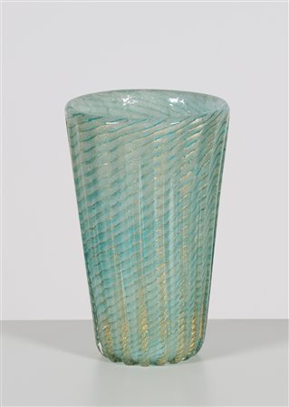 BAROVIER ERCOLE (1889 - 1974) Vaso cordonato, acqua marina e foglia oro, per...