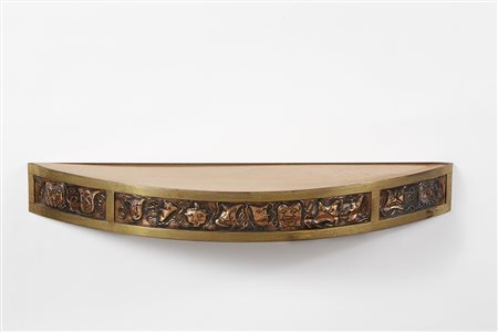 Angelo Bragalini (1913) (attribuito) Mensola in legno con decoro in lamina di...