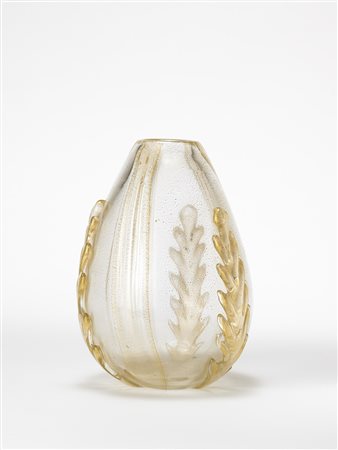 Seguso (attribuito) Vaso in vetro incolore con inclusioni in foglia d'oro e...