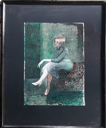 Vincenzo Bruna "Figura femminile" - Disegno acquarellato su carta - cm 32x24