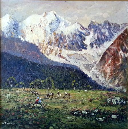 Martino Bissaco "Paesaggio alpino" - Olio su tavola - cm 60x60