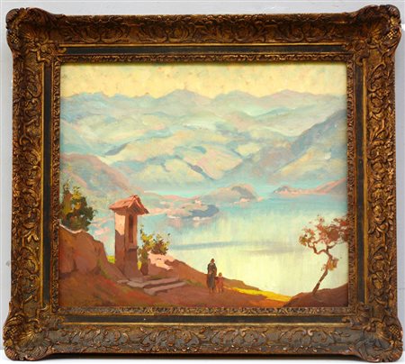 Fontana Daniele (Milano 1900 - 1952) "Lago di Como" olio su compensato (cm...