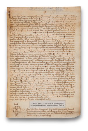 [ATTO NOTARILE, Padova] -- Documento privato d'epoca medievale su pergamena,...