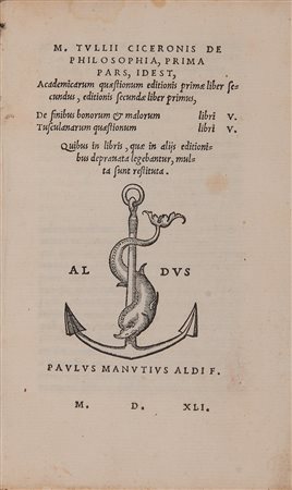 CICERONE, Marco Tullio (106-43 B.C.). De philosophia, prima pars, id est,...