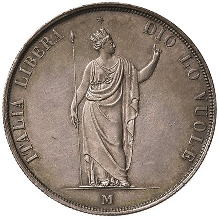 MILANO. Governo Provvisorio della Lombardia (1848). 5 lire 1848. Pagani 213....