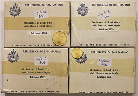SAN MARINO.Repubblica. Lotto di 4 coppie da uno e due scudi in oro 1974,1975,...
