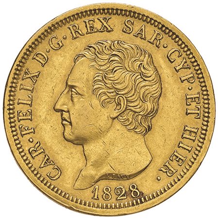 SAVOIA. Carlo Felice (1821-1831). 80 lire 1828 Torino/L. Pagani 32. Oro....