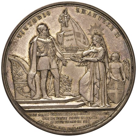 SAVOIA. Vittorio Emanuele II. Medaglia in argento (mm 73) 1859 per l'apertura...