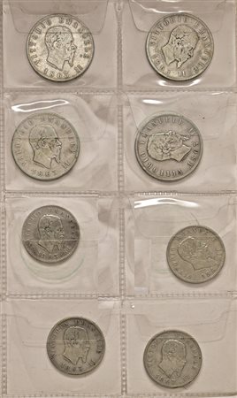 REGNO D'ITALIA. Vittorio Emanuele II (1861-1878). Otto monete in argento:...