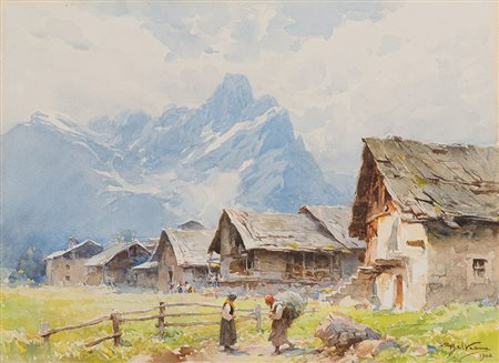 Achille Beltrame (Arzignano ( Vicenza) 1871 - Milano 1945) "Borgo di montagna...