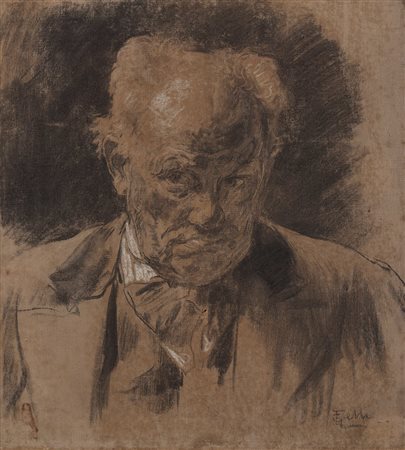 Edoardo Gelli (Savona 1852 - Firenze 1933) "Ritratto maschile" olio magro su...