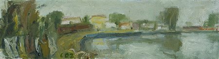 Carlo Dalla Zorza (Venezia 1903 - 1977) "Paesaggio" olio su tela (cm 6x21.5)...