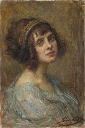 Carlo Stragliati (Milano 1869 - 1925) "Ritratto di fanciulla in abito...