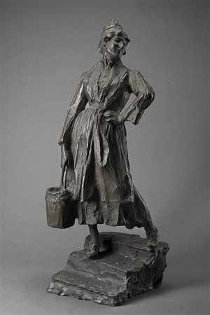 Ernesto Bazzaro (Milano 1859 - 1937) "Popolana" scultura in bronzo (h cm 68)...