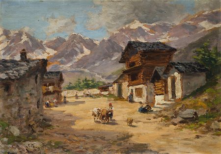 Silvio Poma (Trescore Balneario 1840 - Turate 1932) "Villaggio di montagna"...