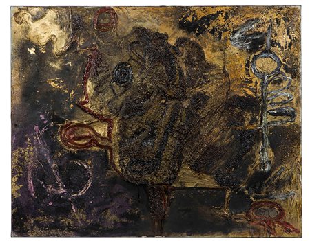 Pinot Gallizio (1902-1964), Dans le creuset de l’or, 1961 tecnica mista su...