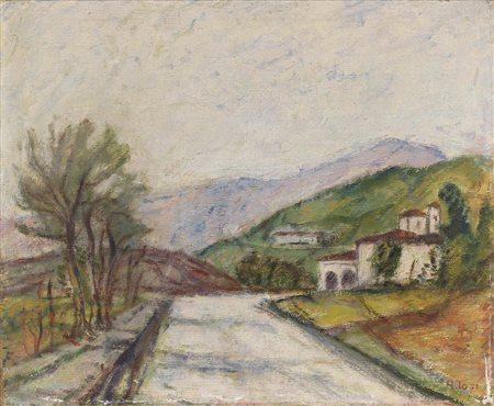 Arturo Tosi, Busto Arsizio (Va) 1871 - Milano 1956, Paesaggio, Olio su tela,...