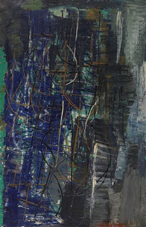 ALFREDO CHIGHINE (1914-1974) Composizione su fondo blu, 1956 Olio su tela cm...