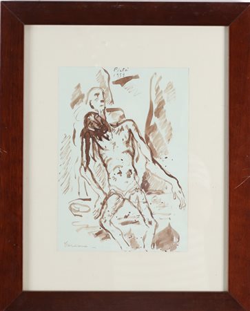 CARENA FELICE (1879 - 1966) Pietà. 1959. Tecnica mista su carta. Cm 21,00 x...