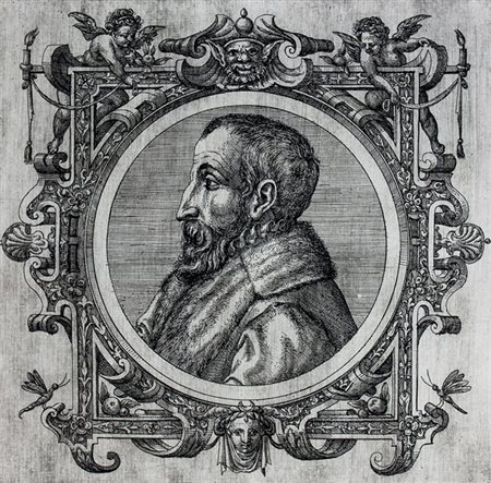 Scuola di Fontainebleau XVI secolo,&nbsp;Gentiluomo di profilo con barba e...