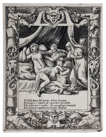 Giulio Bonasone,&nbsp;Una partoriente invoca Lucina.1568Acquaforte e bulino....