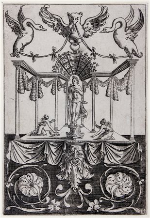 Agostino De Musi,&nbsp;Pannello ornamentale con Diana e due figure...