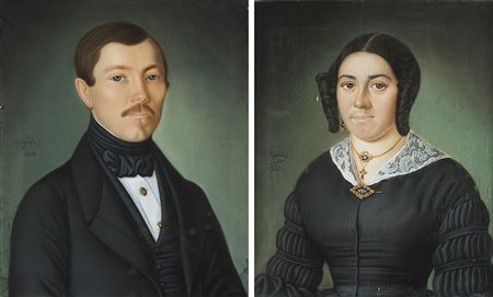 Bellegarde (sec. XIX) &quot;Gentiluomo e gentildonna, 1842&quot; coppia di...