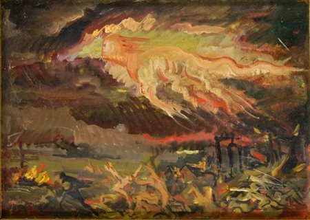 Antonio Morocutti, La Guerra (Allegoria), 1947 ca Olio su cartone, cm. 25x35...