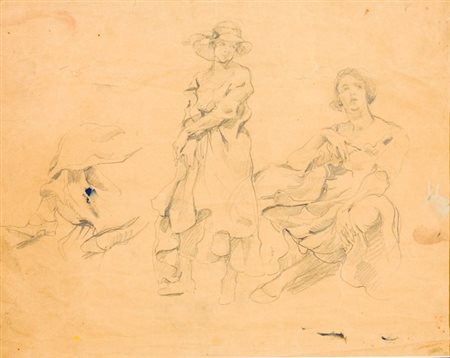 Giuseppe Rivaroli, Figure di donne, 1930' Matita su carta paglia, cm. 43x50...