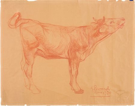 Giuseppe Rivaroli, Mucca, 1930 Sanguigna su carta paglia, cm. 61x77 Firma in...