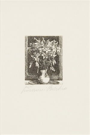 Giovanni Barbisan, Vaso con fiori secchi, Acquaforte su carta, es. 76/95, cm....