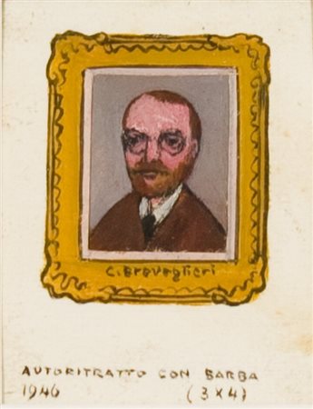 Cesare Breveglieri, Autoritratto con barba, 1946 Olio su cartone, cm. 9x6,7...