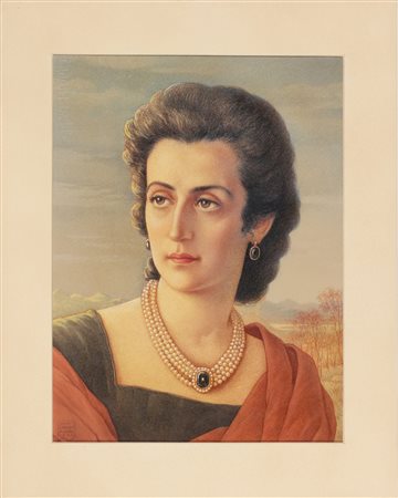 GEORGIEV BORIS (1888 - 1962) Ritratto di donna. 1951. Olio su cartone. Cm...