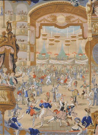 - Tapete „Opera“, Frankreich um 1890;Pochoir kolorierte Tapete, 59 x 47 cm,...
