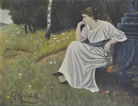 G. Niederkofler Sitzende Frau;Öl auf Karton, 26,5 x 34,5 cm, gerahmt Signiert
