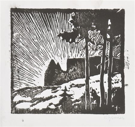 Max Sparer Schlern;Holzschnitt, 13,8 x 14,8 cm (Darstellung) Handsigniert