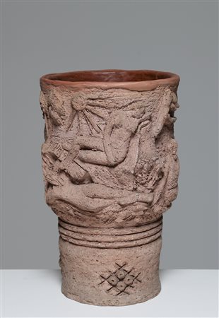 WENTER MARINI GIORGIO Grande vaso in terracotta decorato a bassorilievo anni...
