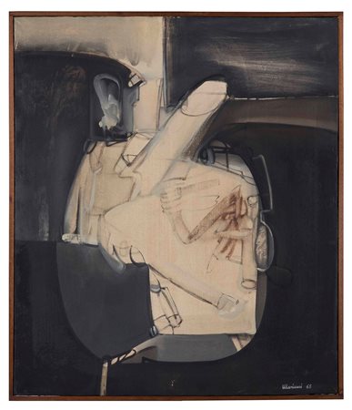Elio Mariani (1943), Diffidenza per un armistizio, 1965, olio su tela, cm...
