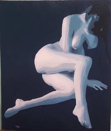 Michele Cimò, "Modella in blu", olio su tela cm 50x40
