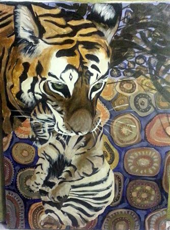 Simona Chiesa, "Senso materno", olio e pigmenti a rilievo su tela cm 80x60