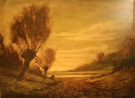 Corrado Filippa, "Paesaggio al tramonto", olio su tavola cm 50x70