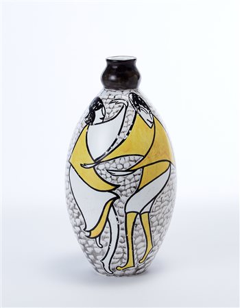 Lenci Vaso in ceramica formata a colaggio decorato a smalto con pennellate in...