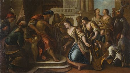 Maestro del XVIII secolo "Ester e Assuero" cm. 58x103 - olio su tela foderata