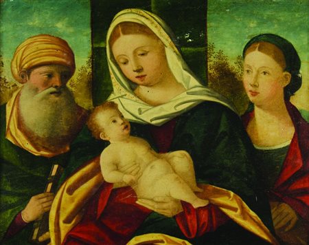 Ambito di Girolamo da Santa Croce XVI secolo "Madonna con bambino" cm. 36x45...