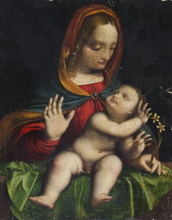 Maestro del XVI secolo "Madonna con bambino" cm. 34x27 - olio su tavola
