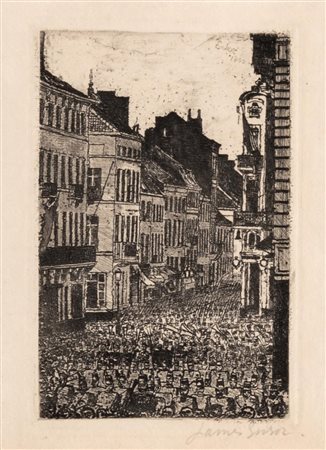 JAMES ENSOR (1860 - 1949) The music in the Rue de Flandre, Ostend 1890...
