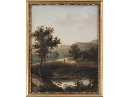 Autore non identificato (XIX secolo), Olio su tela, Paesaggio con figura...